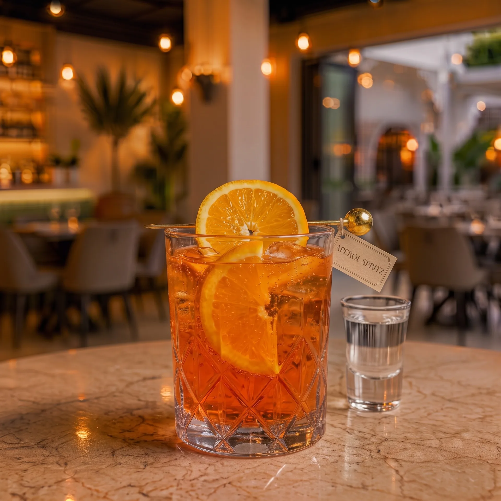 Authentic Aperol spritz at Toranj Persian Restaurant Marbella Spain