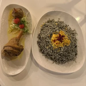 Authentic Baghali polo mahicheh at Toranj Persian Restaurant Marbella Spain