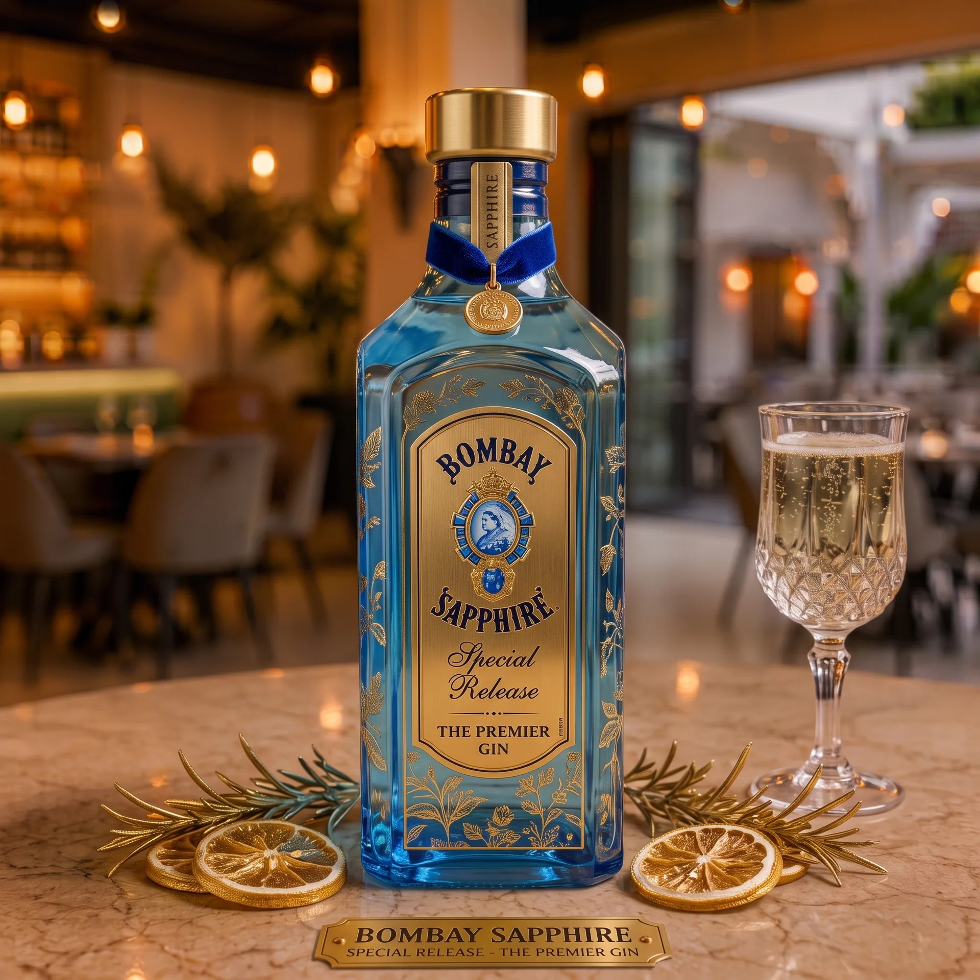 Authentic Bottle of Bombay at Toranj Persian Restaurant Marbella Spain