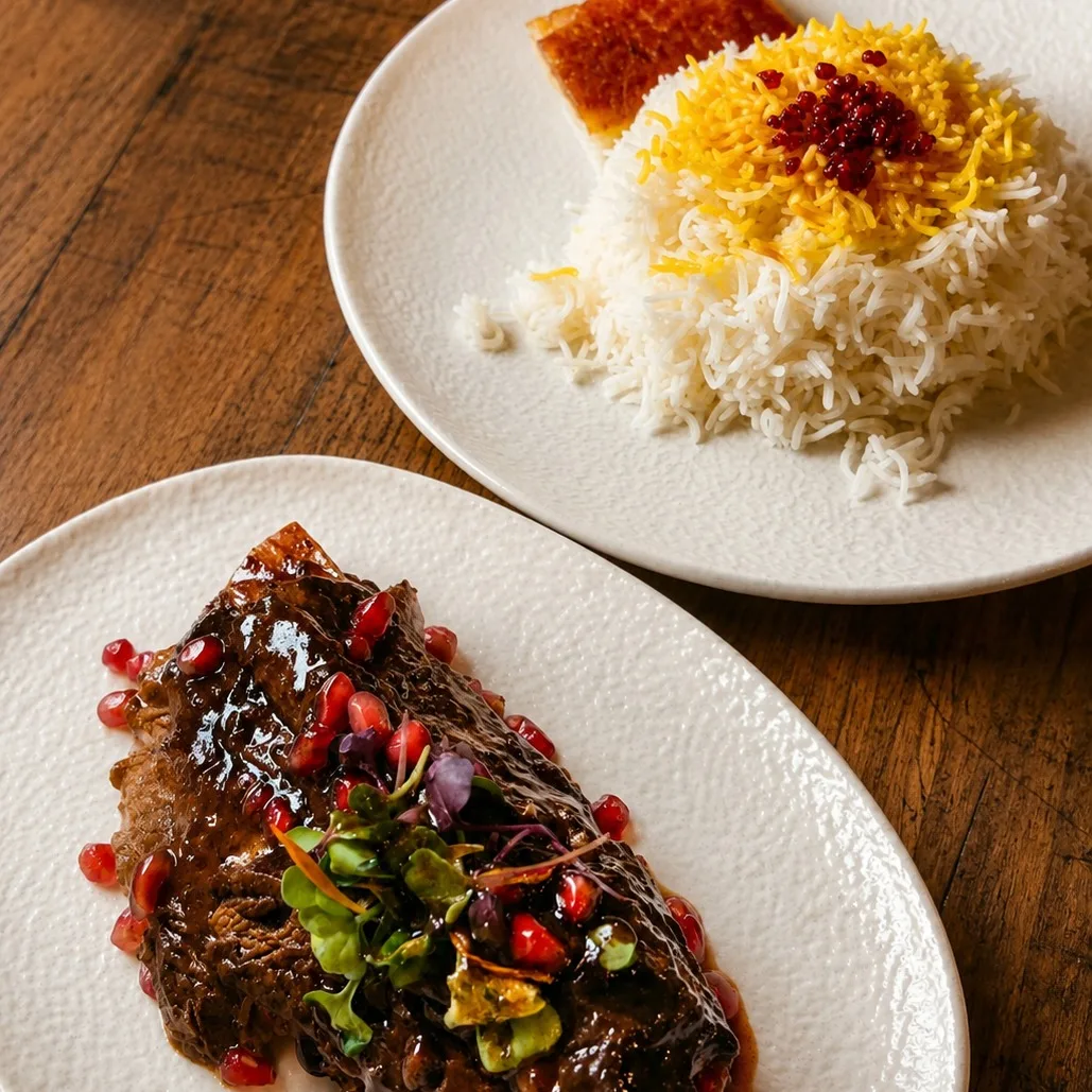 Authentic Dandeh ba sos anar (With Rice) at Toranj Persian Restaurant Marbella Spain