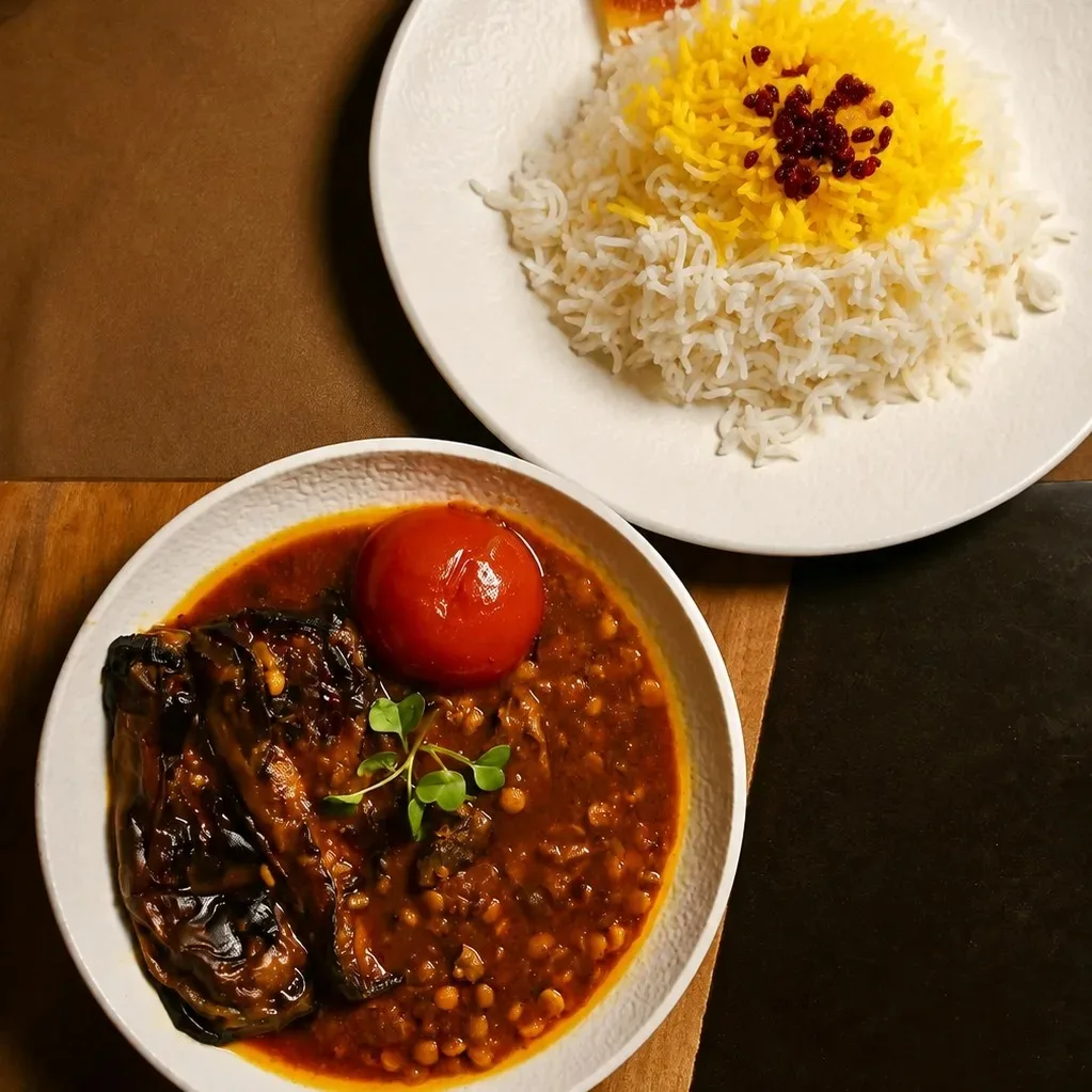 Authentic Gheimeh bademjoon (With Rice) at Toranj Persian Restaurant Marbella Spain
