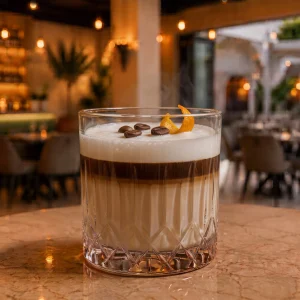 Authentic Latte macchiato at Toranj Persian Restaurant Marbella Spain