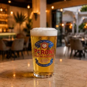 Authentic Peroni pint at Toranj Persian Restaurant Marbella Spain