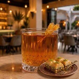 Authentic Persian tea w/baklava at Toranj Persian Restaurant Marbella Spain