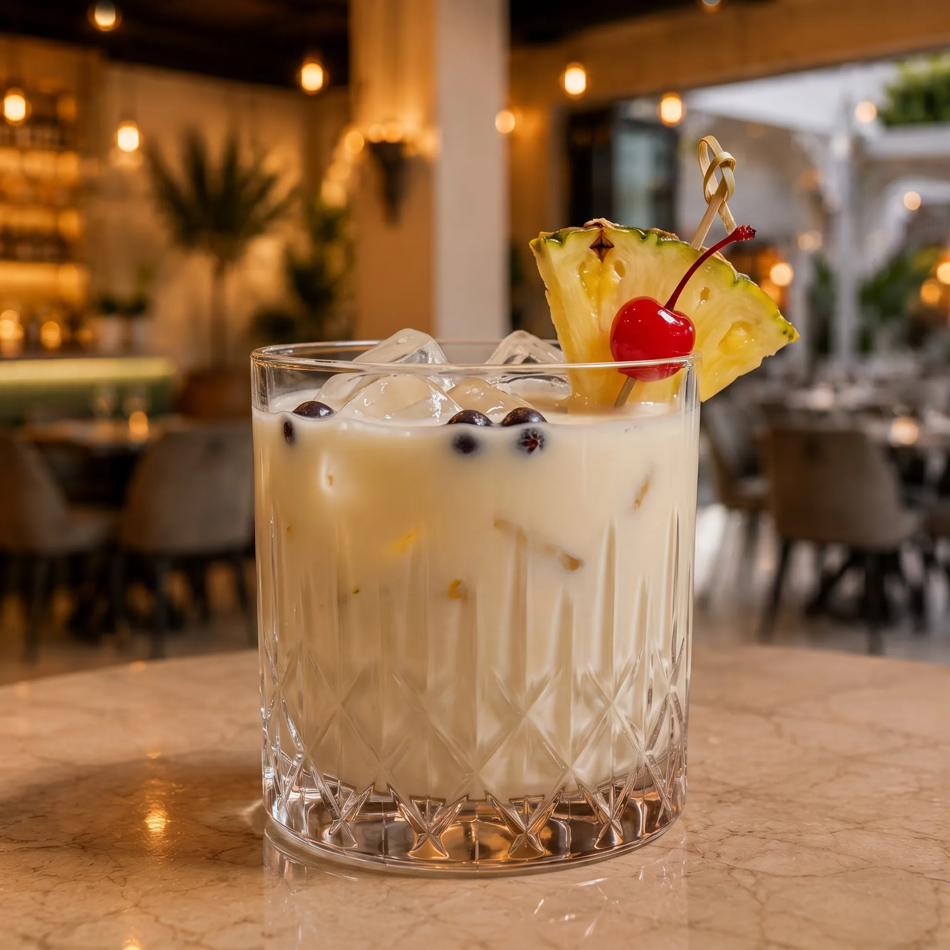 Authentic Pina colada at Toranj Persian Restaurant Marbella Spain