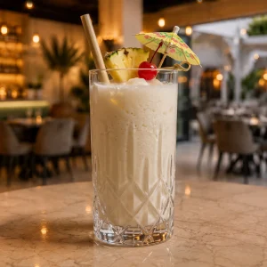 Authentic Pina colada at Toranj Persian Restaurant Marbella Spain